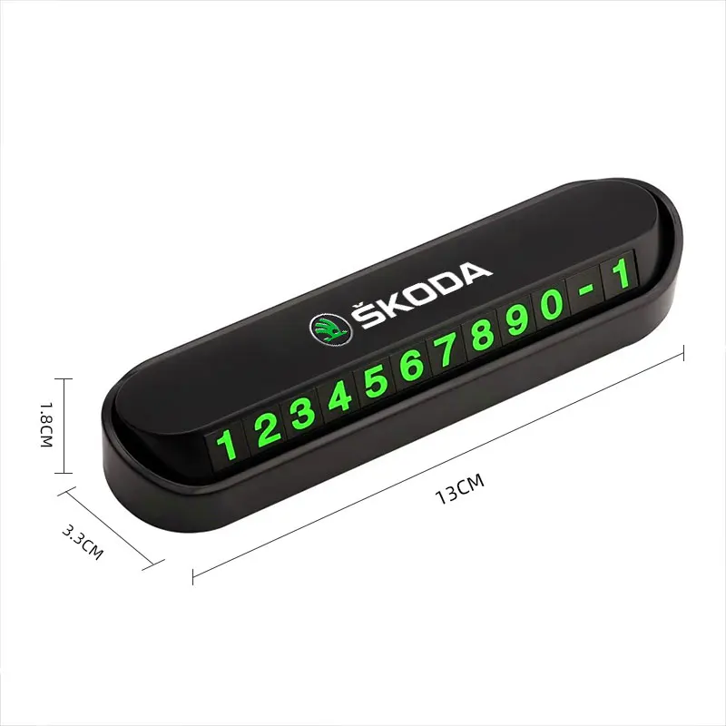 Car Temporary Parking Card Auto Emblem Phone Number Card Plate For Skoda Octavia Superb Rapid Kodiaq Fabia Kamiq Enyaq iV Scala