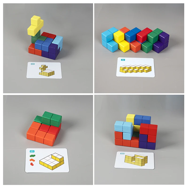 Wooden children's cube blocks, geometric models, math spatial learning, educational toys, Montessori teaching aids