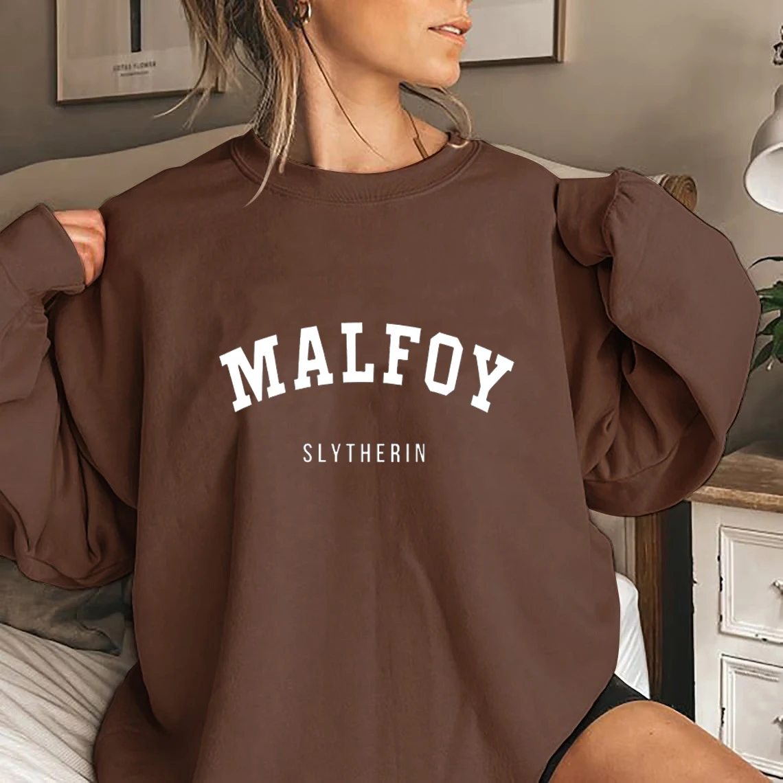 Malfoy Fashion Simple Letter Sweatshirt Women Slim Fit New Style Sportswear Fashion Clothing Round Neck Street Style Hoodi