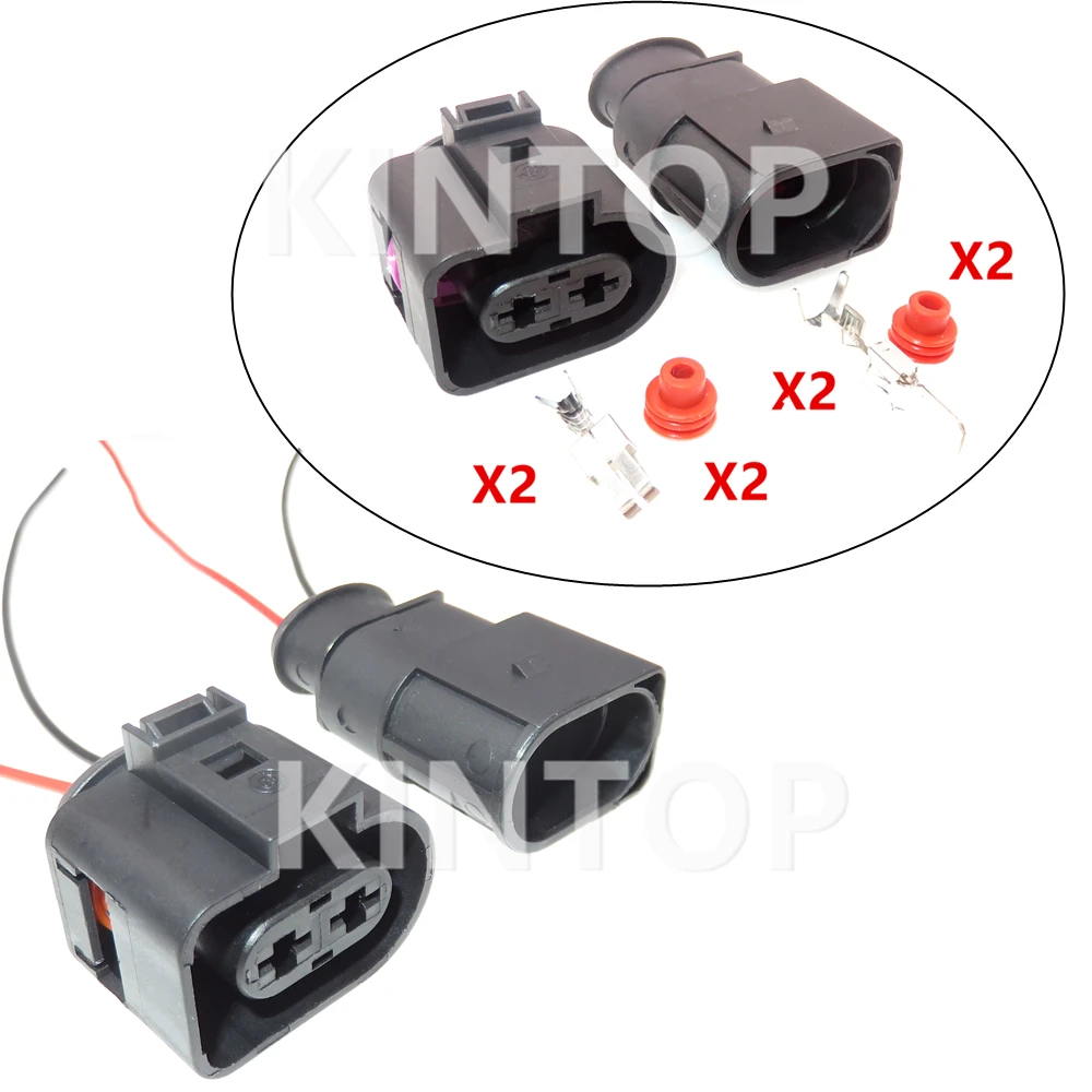 

1 Set 2 Pins 1J0973852 AC Assembly Car Fan Wiring Terminal Connector With Wires 1J0973752 Automobile Male Female Docking Socket