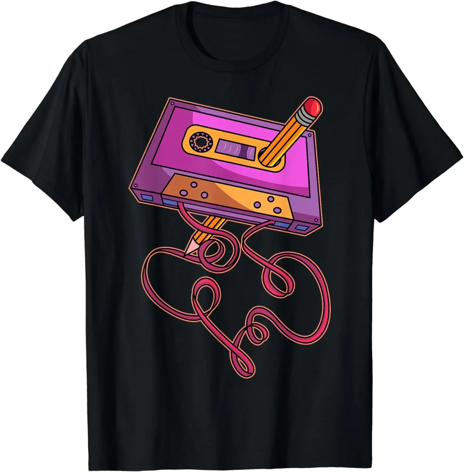 80s Cassette Tape Pencil 1980s Retro Vintage Throwback Music Short Sleeve T-Shirt Streetwear Men Camiseta Hombre