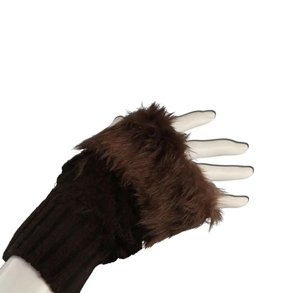 Touch Screen Gloves Plus Velvet Solid Color Rabbit Fur Mittens Half-finger Gloves Female Gloves Knitted Gloves Winter Gloves
