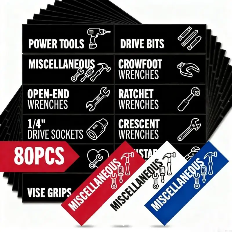 80 Piece Reusable Toolbox Labels Tool Box Organize Accessories for Steel Toolboxes Cart Drawer and Cabinets 0XXB