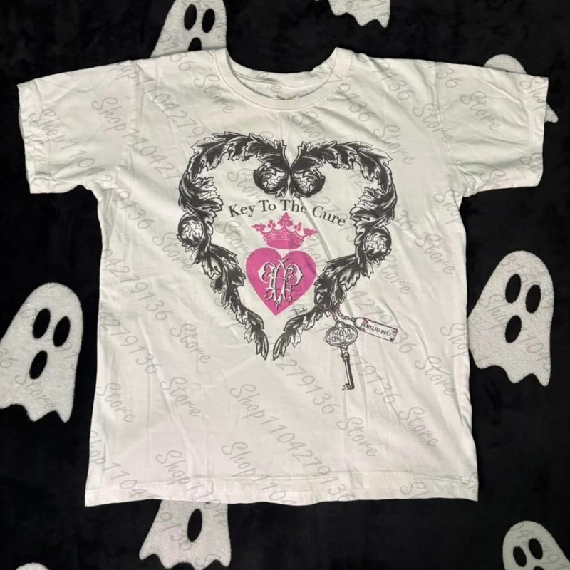 Emo girls Y2K fairy T-shirts Slim Streetwear woman Gothic Short Sleeve Cool Girl Tees Tops clothes Punk Print Goth Tops 2000s