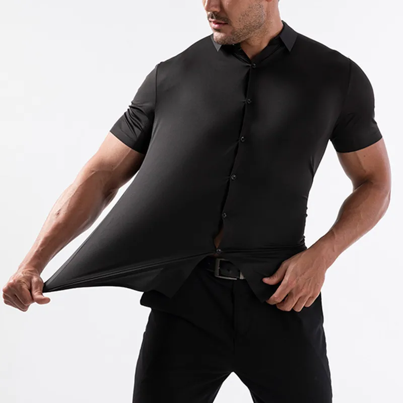 

Premium Men's Ultra-Stretch Shirt High Quality Business Formal Short-Sleeve Shirt for Social Solid Color Casual Wear US/EU Size