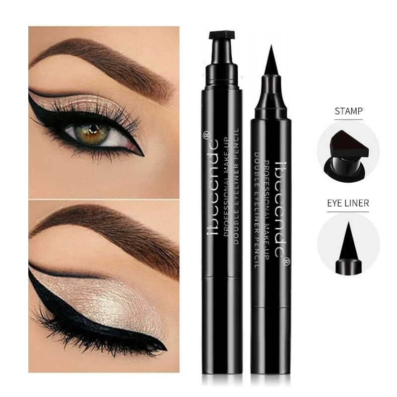 New 2 In1 Eyeliner Stamp Double-Headed Seal Liquid Pencil Waterproof Lasting Triangle Seal Black Eye Liner Eye Makeup Tool