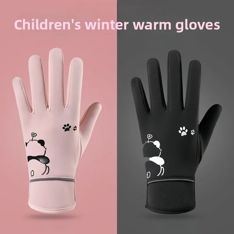 Outdoor Winter Warm Velvet Children Gloves Soft Comfortable Cycling Sports Unisex Thin Nonslip Cartoon Design for Snow Play