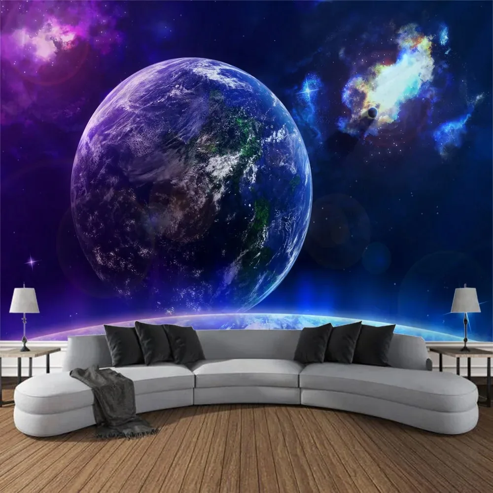 Home Decor Galaxy Starry Sky Wall Hanging Tapestry Space Fantasy Night Sky Forest Landscape Printed Cloth 90g Peach Skin Velvet