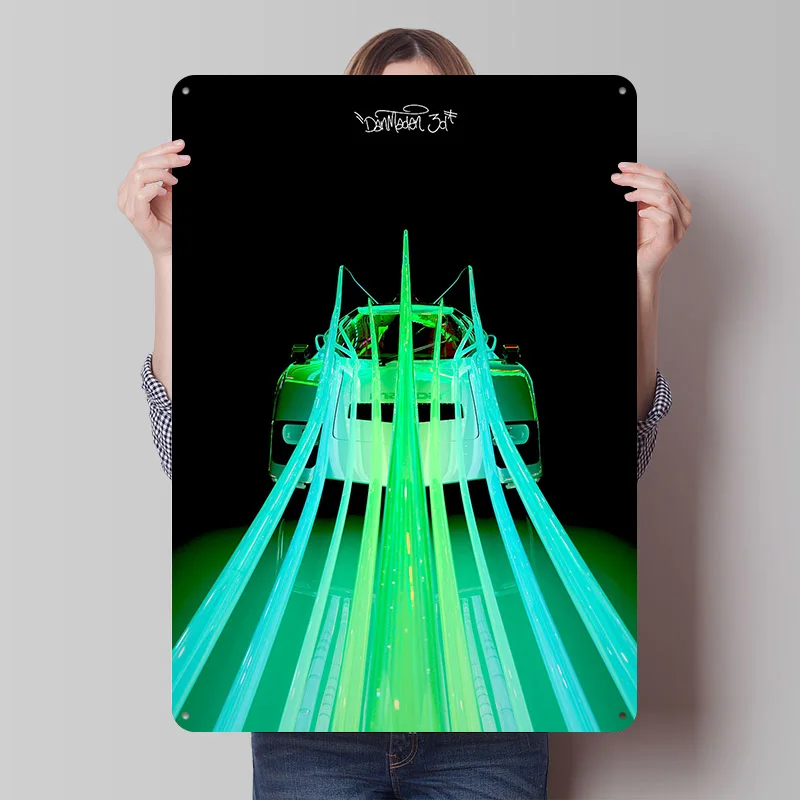 Classic Sports in Neon Tunnel Car Poster Customized Vintage Metal Signs Wall Art Retro Tin Plaque for Mancave Decoration Garage