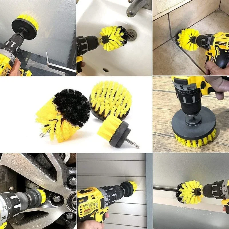 2/3.5/4\'\' Electric Scrubber Brush Drill Brush Kit Plastic Round Cleaning Brush Tool for Carpet Glass Car Tires Nylon Brushes