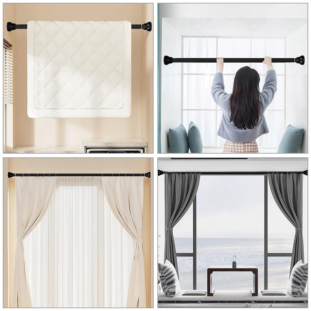 

2pcs Adjustable Shower Curtain Rod Telescopic Clothing Drying Rod Extendable Bath Must Haves Strong Capacity Home