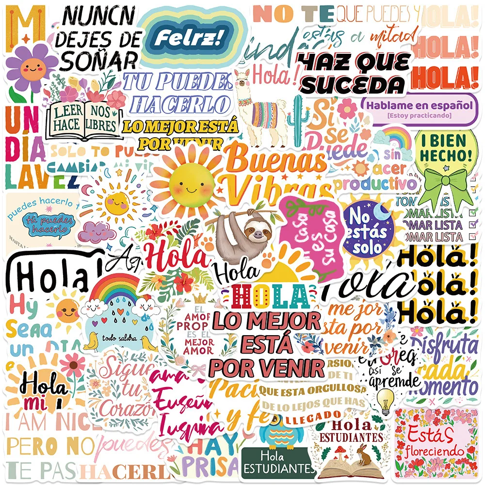 50 Colorful Spanish Inspirational Quote Stickers DIY Journal Laptop Waterproof Stickers