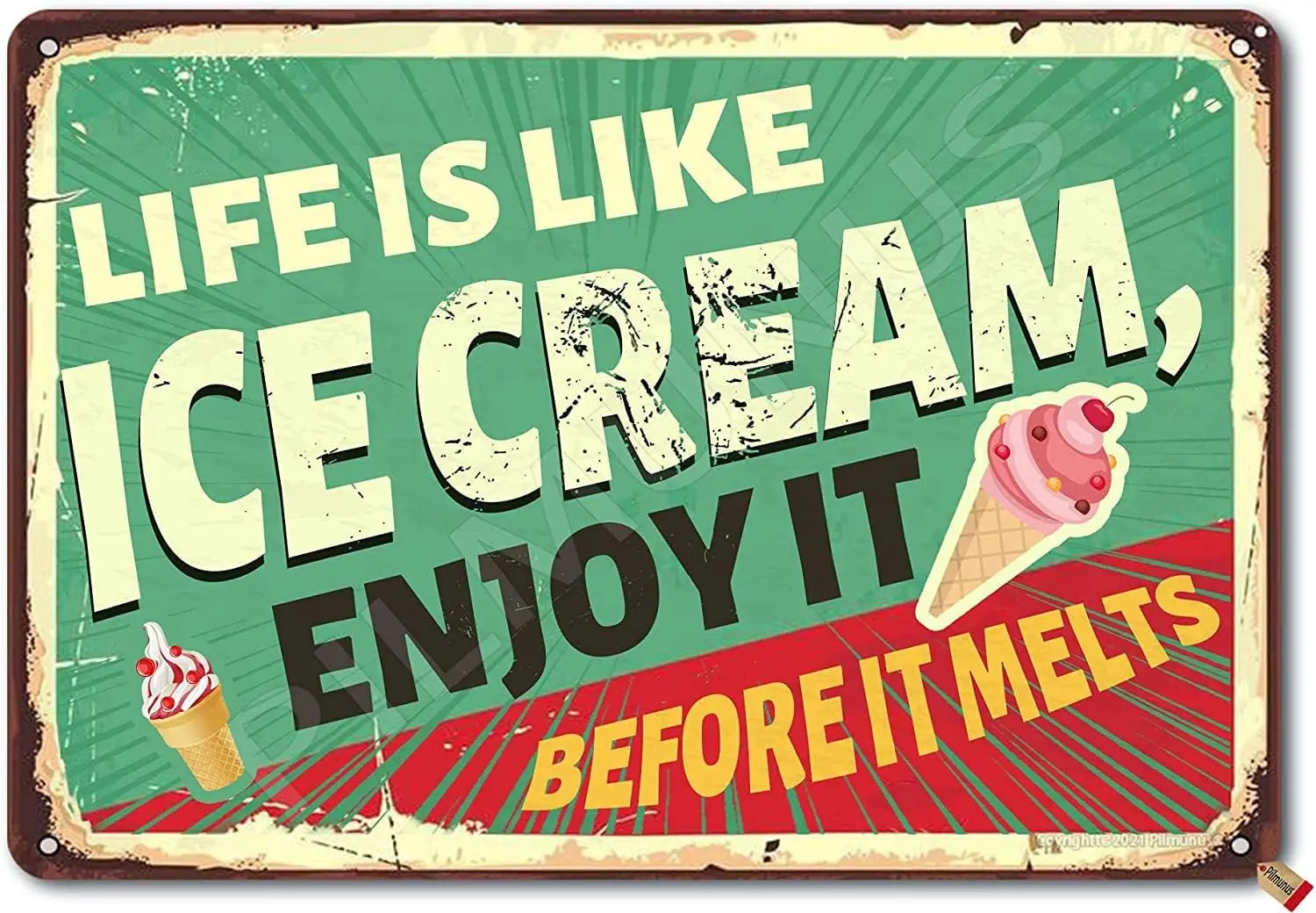 Life Is Like Ice Cream Enjoy It Before It Melts Vintage Poster Tin Sign Bathroom Home Garden Retro Store Cafe 8X12 Inch Retro Lo