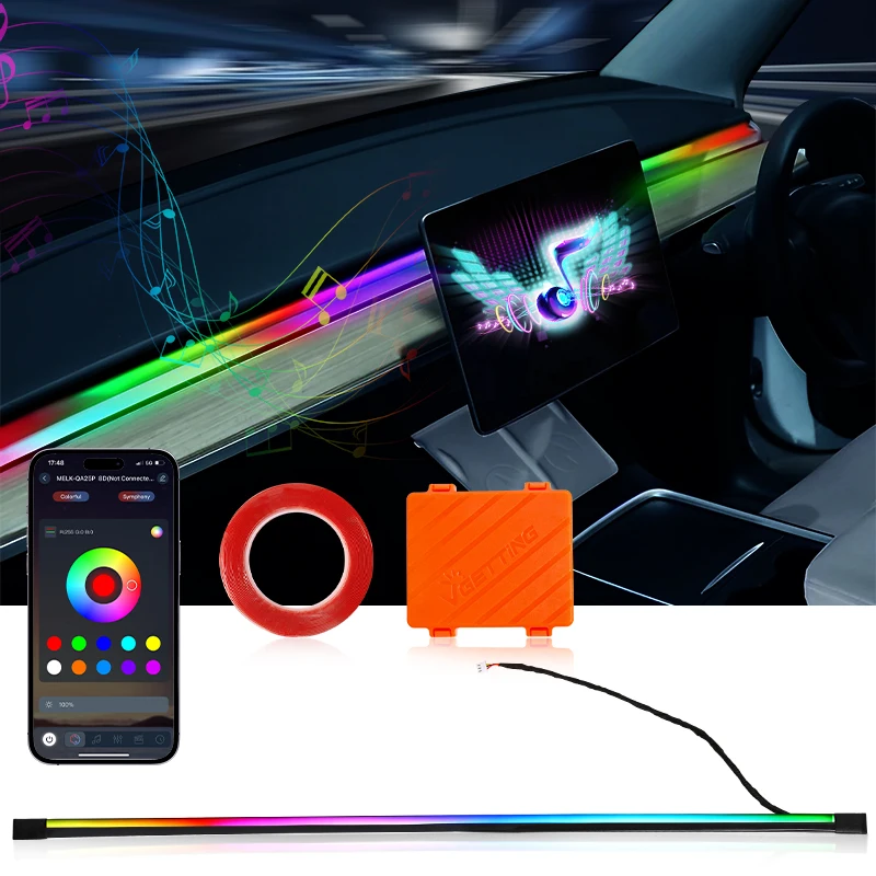 78.74in 200cm LED Car Ambient Light Front Windshield Dashboard RGB Symphony Interior Acrylic Auto Atmosphere Lamp App Control