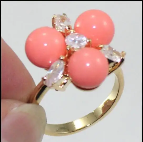 Fashion 18K Gold Plated 8mm South Sea Shell Pearl /Jade Ring Women Rings