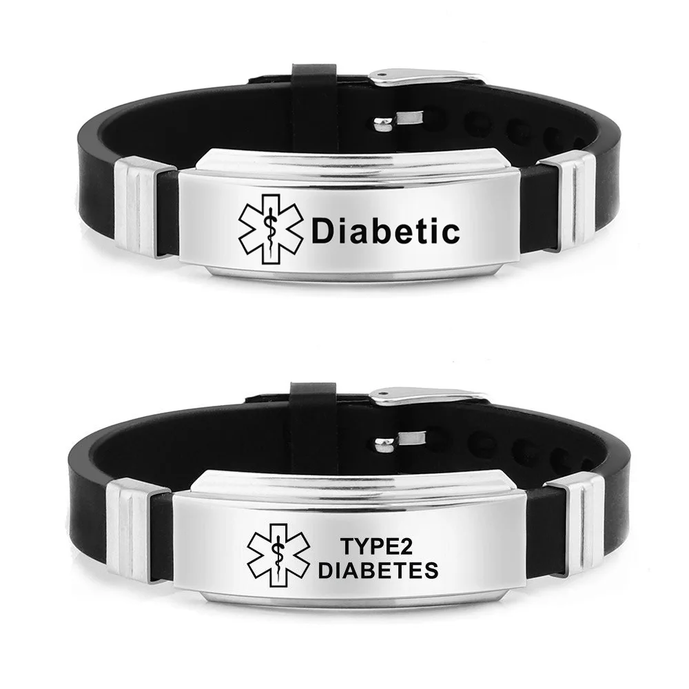 Stainless Steel Engravable Medical Alert Bracelets Diabetes Epilepsy Alzheimer\'s Allergy Women Men Silicone Bracelet Jewelry