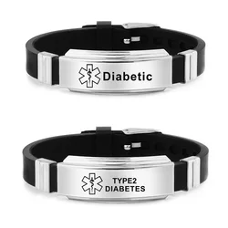 Stainless Steel Engravable Medical Alert Bracelets Diabetes Epilepsy Alzheimer's Allergy Women Men Silicone Bracelet Jewelry