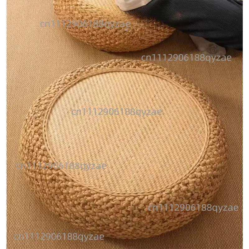 Woven Grass Floor Cushion, Japanese Tatami Round Mat for Meditation, Rattan Kneeling Pad
