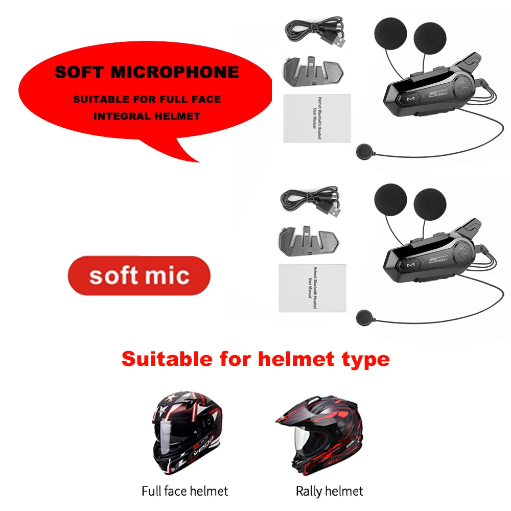 1/2Pcs Bluetooth Motorrad Helm Intercom Headset 1000M Für 2 Fahrer Intercomunicador Moto Drahtlose Sprech Freisprechen Anruf