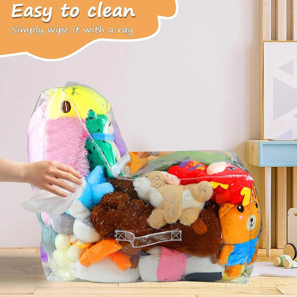 Kids Storage Stool Chair 2in1 Thickened PVC Toy Organizer Bag Transparent Seat Creative Storage Box