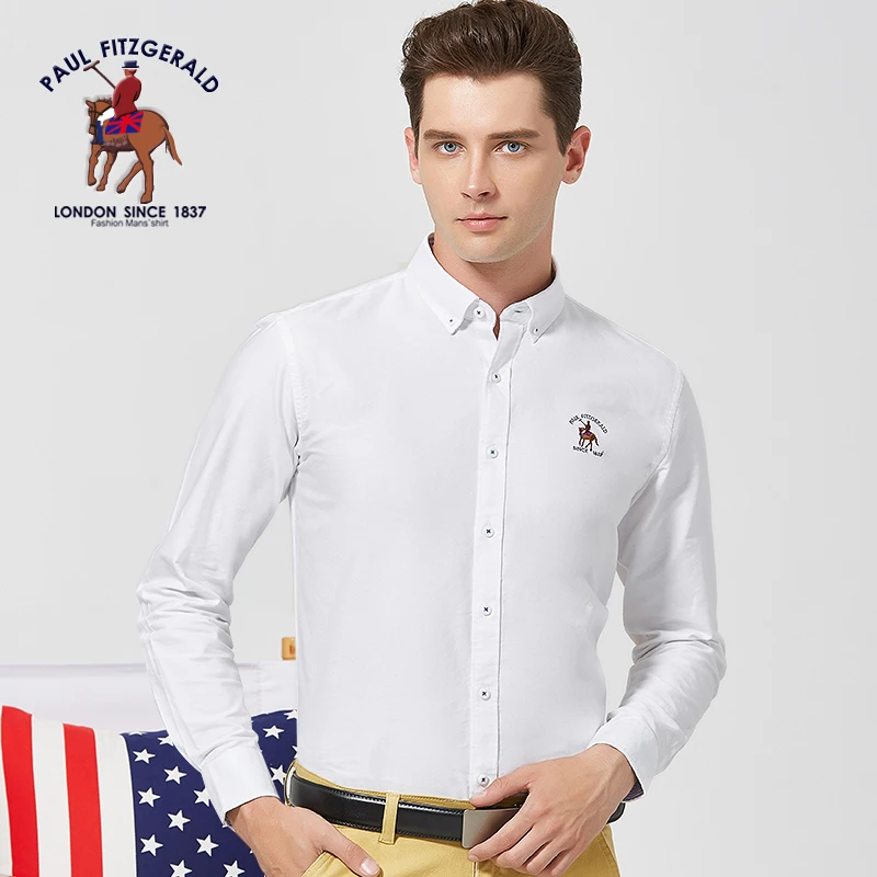 Men\'s Long Sleeve Oxford Casual Shirt 100% Cotton Fashion Grid Stripe Male Luxury Shirts Button-down White Soft Colthing