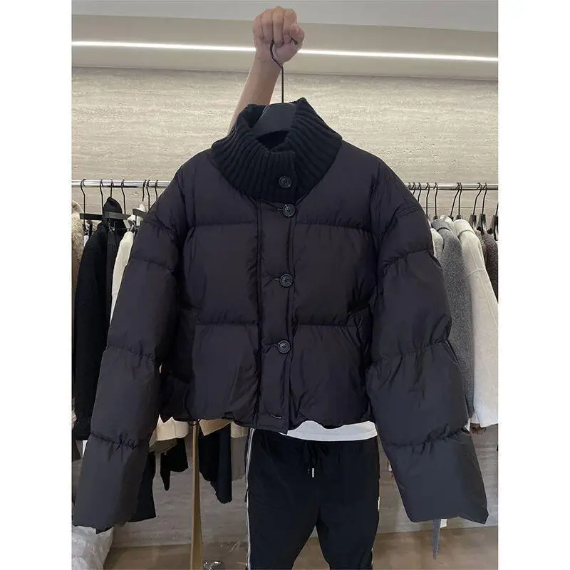 

Women's Padded Jacket Outdoor Daily Wear Knitted Stand Up Collar Spliced Cotton Jacket For Women In Winter 2025 New Fashionable