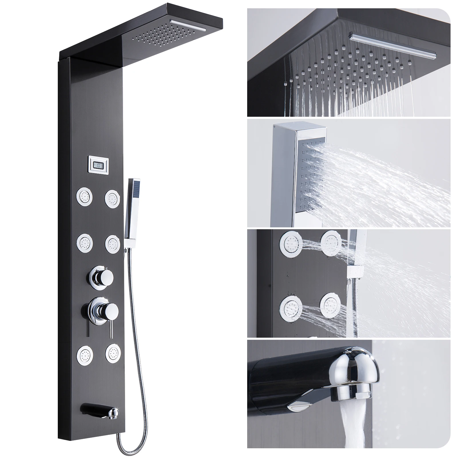 304 stainless steel shower screen with temperature display 150CM long stainless steel chrome plated handheld shower hose