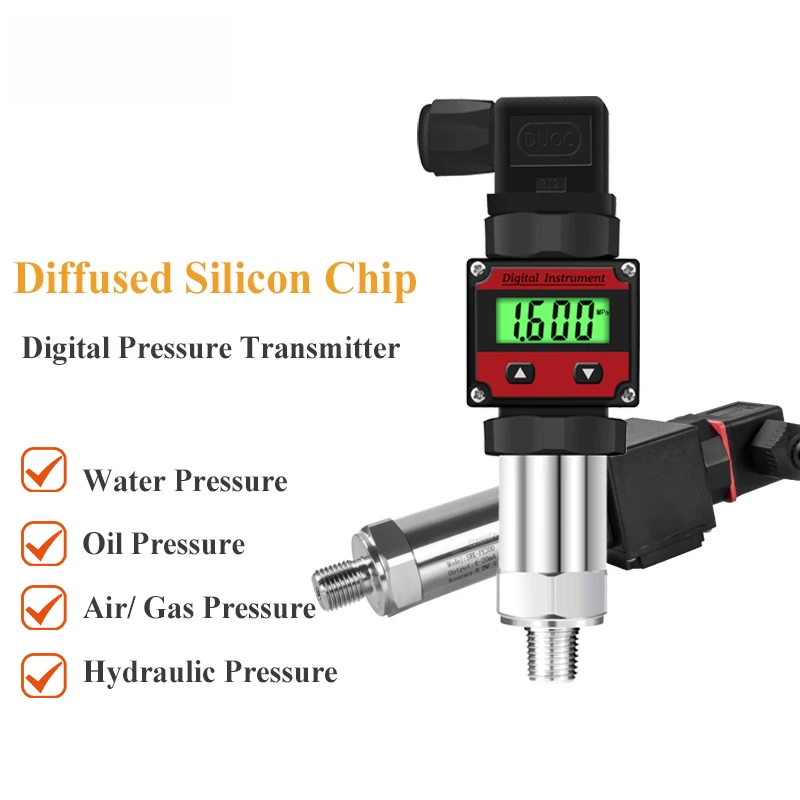 

NEW Pressure Transmitter Sensor LCD Display Splay G1/4 24V 4-20mA 0.2% 0-600bar Optional Pressure Transducer