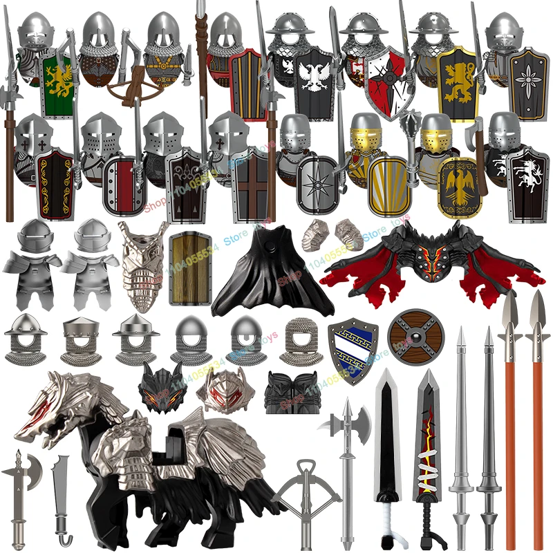Soldats médiévaux monte cheval de guerre figurines d'action blocs de construction château chevaliers Archer hache épée briques modèles jouet enfants cadeaux