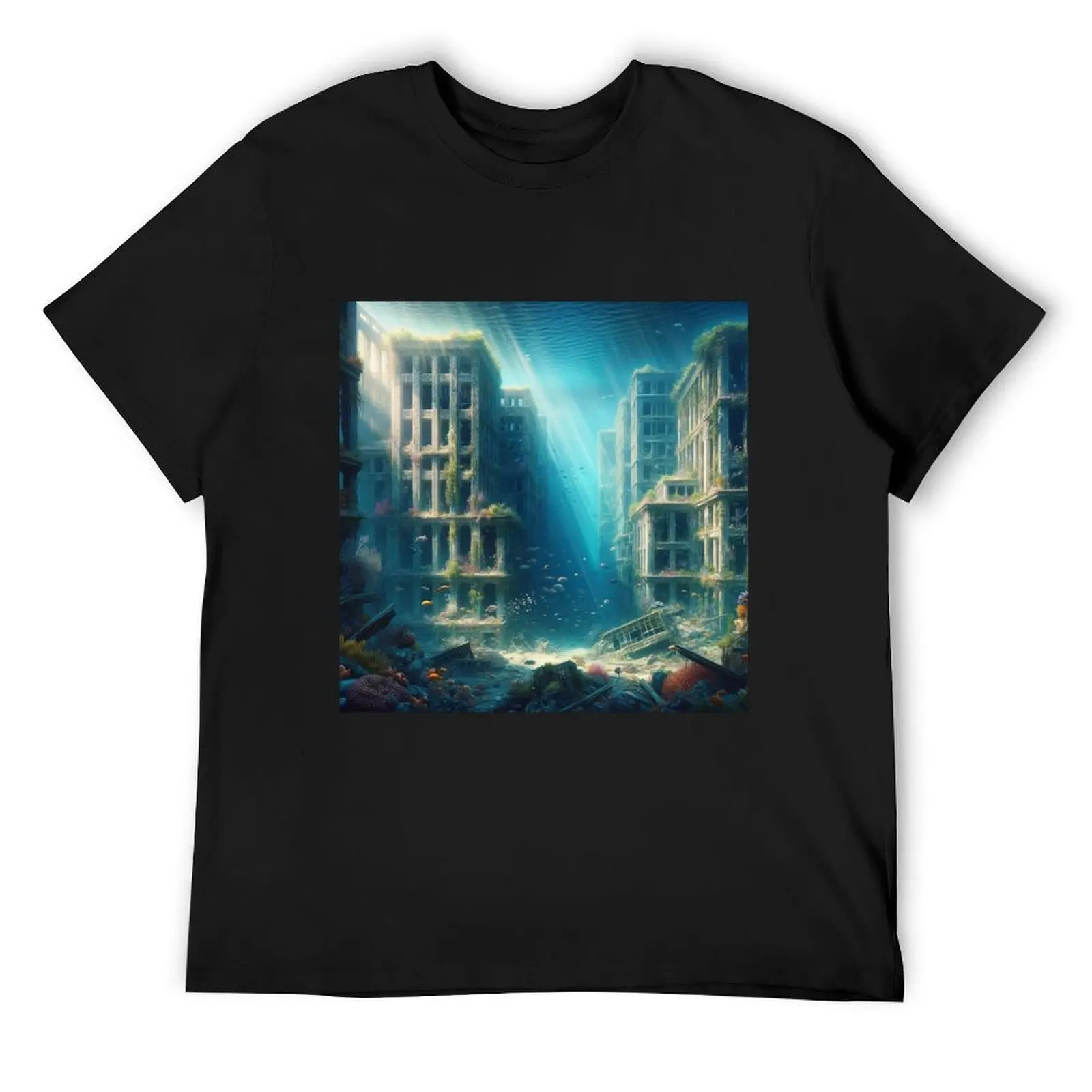 Post Apocalyptical Cityscape Underwater #6 T-Shirt man clothes plus size clothes baggy shirts luxury clothes men