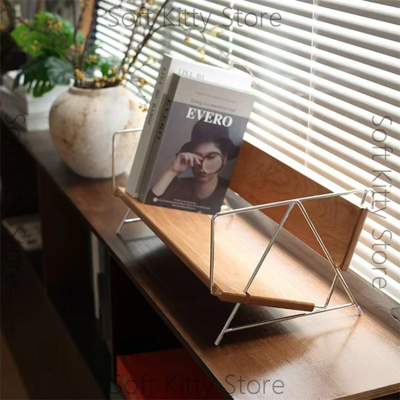 New solid wood desktop bookshelf creative book standing home café countertop storage rack