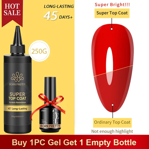 Imagen 2 del producto BORN PRETTY 250g Super Top Coat Base Gel Soak off UV LED Secado Larga Duración Semi Permanente Jelly Nude Pink Gel Esmalte de uñas