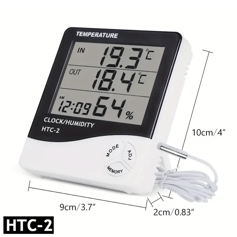 1pc HTC-2 Smart Electric Digital Hygrometer Thermometer Weather Station Clocks Outdoor LCD Electronic Humidity Meter