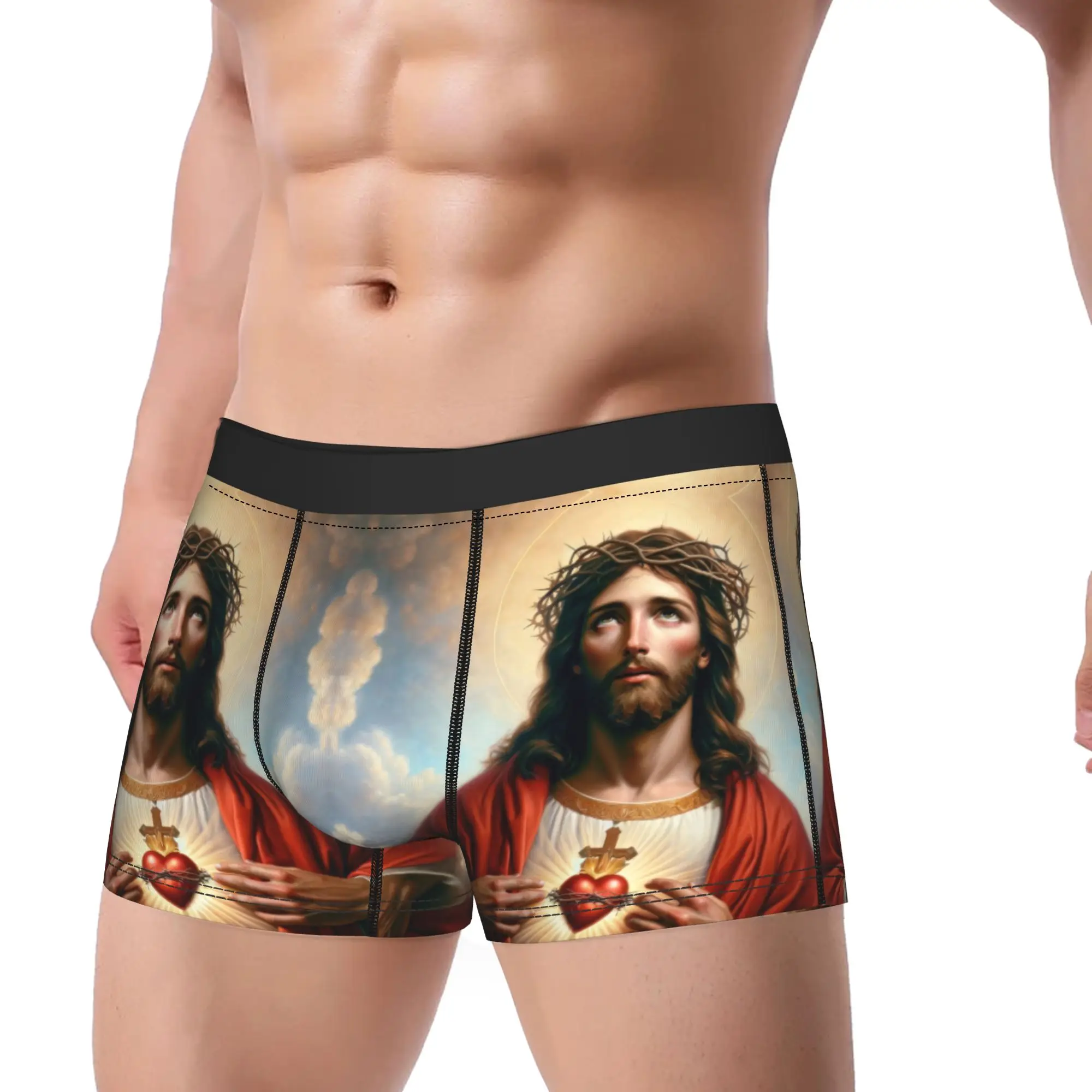 Sacred Heart of Jesus Christ Merch Boxers Shorts Fun Underwear Chrisitan Bible Art Boxer Pants Gag Gift For Man
