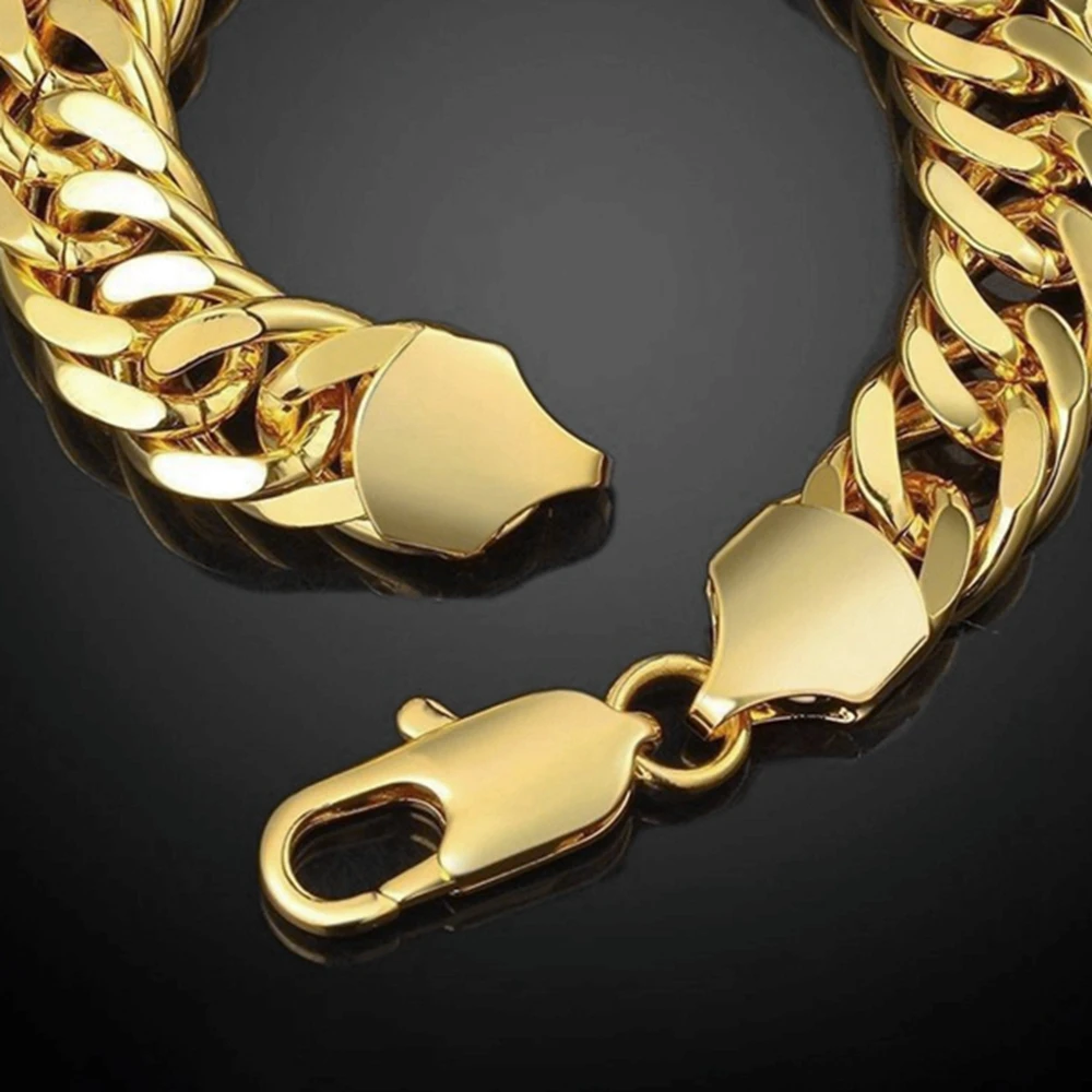 Men Necklace Chain Heavy Thick 138G Real 18k Gold Color Curb Cuan Chain Collar Jewelry Gift 60cm Long