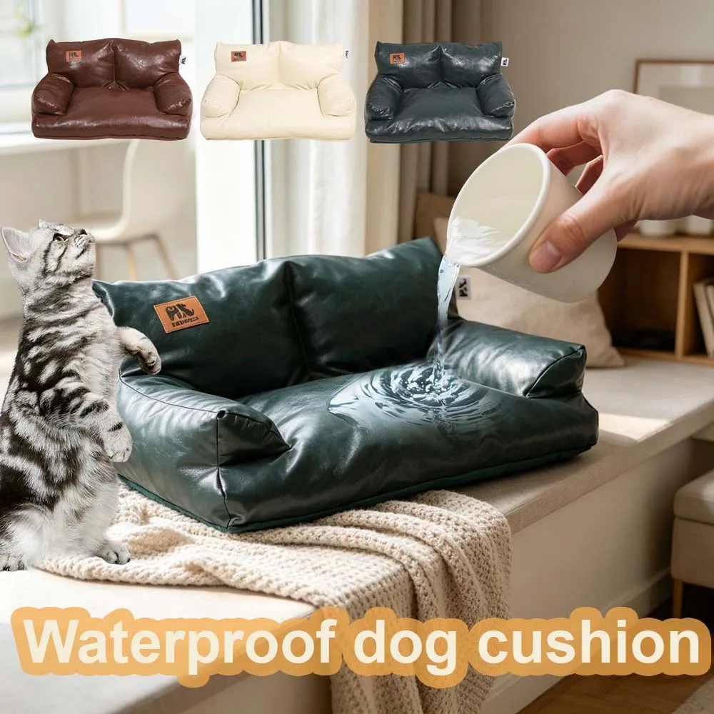

Luxury Faux Leather Dog Bed Sofa Waterproof Washable Pet Couch Soft Support Cozy Pet Sleeping Bed for Home Outdoor Pet Supplies