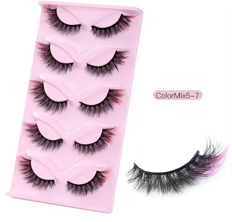 5 Paar DD Curl Fluffy bunte künstliche Wimpern, 3D-Nerzwimpern, farbige Wimpern, russische Volumen-Wimpern, natürliche, dicke, flauschige Wimpernverlängerung