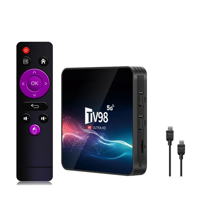 TV98 TV Box 2G+16G 2.4G &5G Wifi Allwinner H313 4Kx2k Android 12 Set-Top Box TV98 Media Player Durable Easy Install EU Plug