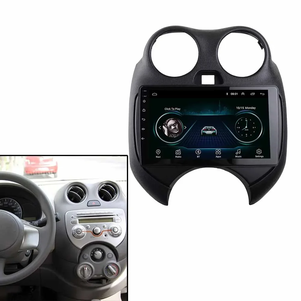 Car Dashboard Panel Frame Radio Fascia For Nissan Micra / March(K13) 2010-2013 ABS Black Auto Replacement Accessories