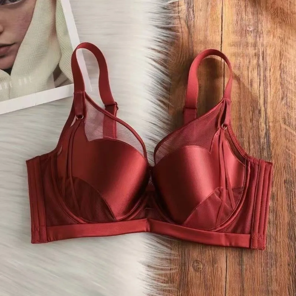 

Атласный бесшовный бюстгальтер-боди с V-образным вырезом, утягивающий груд, из сетчатой ткани, однотонный, с ажурными вставками