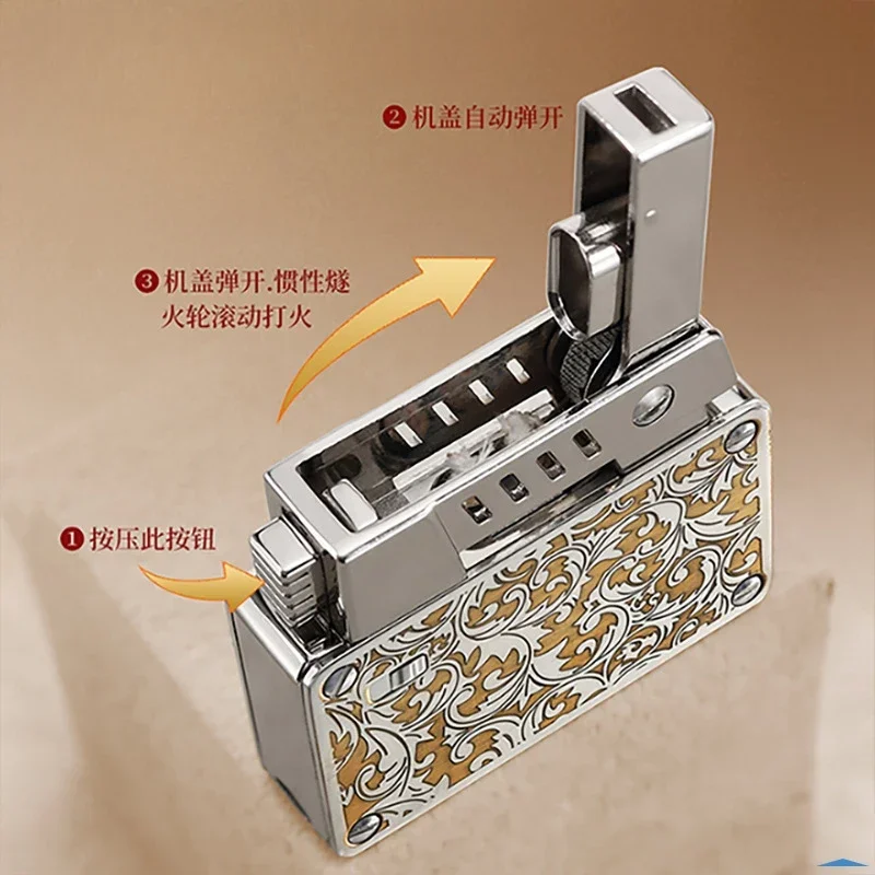 Chief Authentic Double-Core Flame Metal Kerosenes Lighter with One-Click Ejection And Automatic Ignition Windproof Gadget