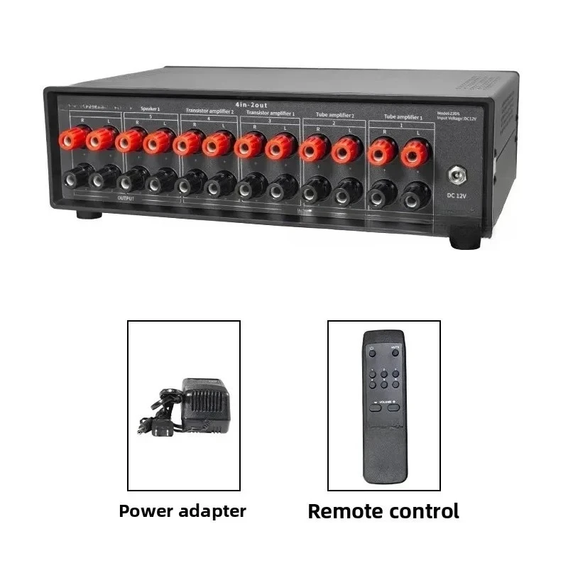 High-Power 4-In 2-Out / 2-In 4-Out Audiophile Speaker Switcher Amplifier Speaker Selector with Remote Control for Home Audio Sys