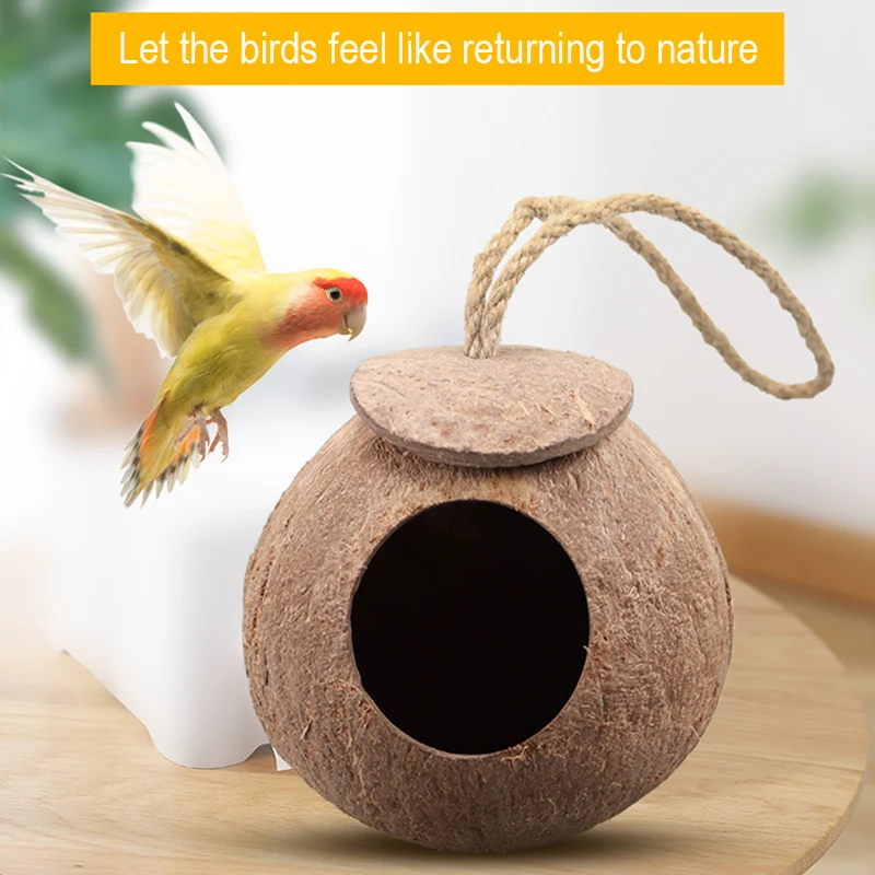 

Nature Coconut Shell Bird Cage House Parrot Nest Nesting Box Outdoor Budgie Parakeet Hanging Birdhouse Home Garden Decoration