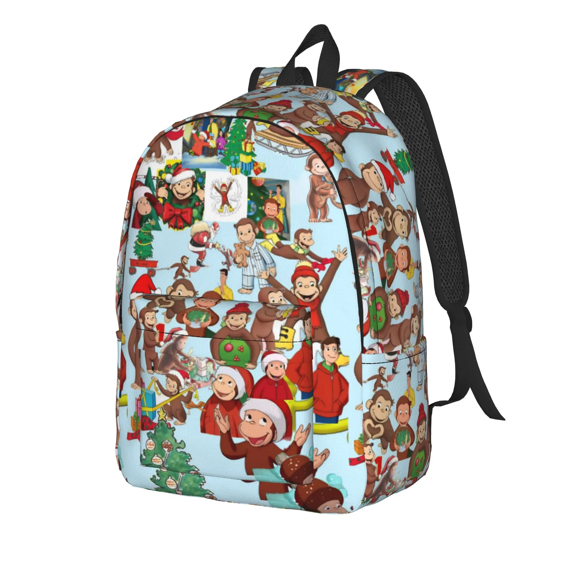 Colorful Curious George Group Collage Backpack  Travel Backpacks Student Unisex Casual School Bags Design Lightweight Rucksack