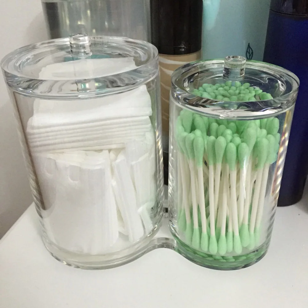 

Cotton Swab Container Acrylic Dual Compartment Organizer For Cotton Pads Balls Holder Storage Case Transparent