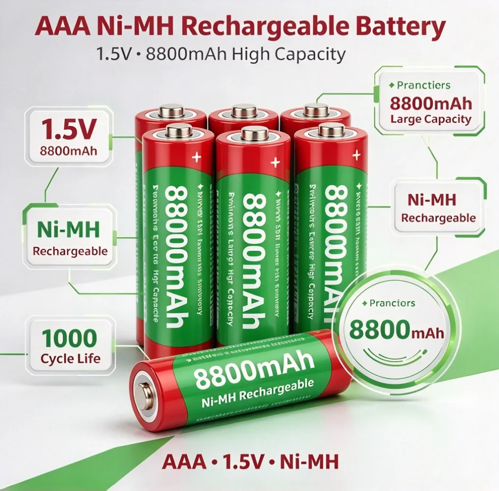 8800mAh 1.5V AAA Rechargeable Lithium Cell High Drain Eco Friendly Battery for PC Mouse Toy Clock Small Household Gadgets