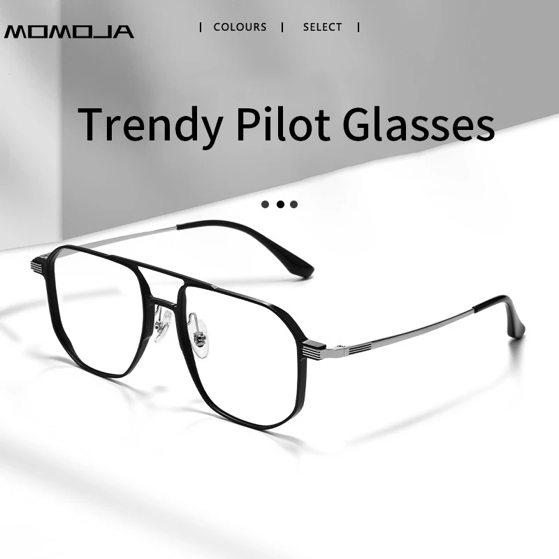 

Men's Aluminum Magnesium Eyeglass Frames Oversized Double Beam Pilot Frames Retro Myopia Optical Prescription Glasses 28551LM