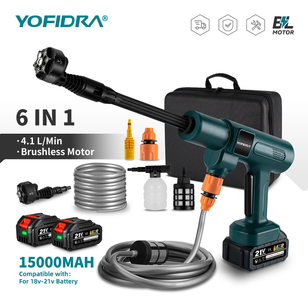 YOFIDRA 200Bar pistolet de pulvérisation d'eau électrique haute pression sans brosse 3500W 6IN1 voiture propre laveuse outil de jardin pour Makita batterie broche