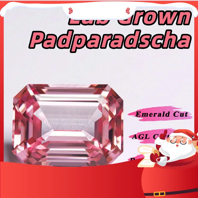 

Hot Sale Lab Grown Padparadscha Emerald Cut Red Lotus Color Charms Jewelry Ring Making Main Materials Selectable AGL Certificate