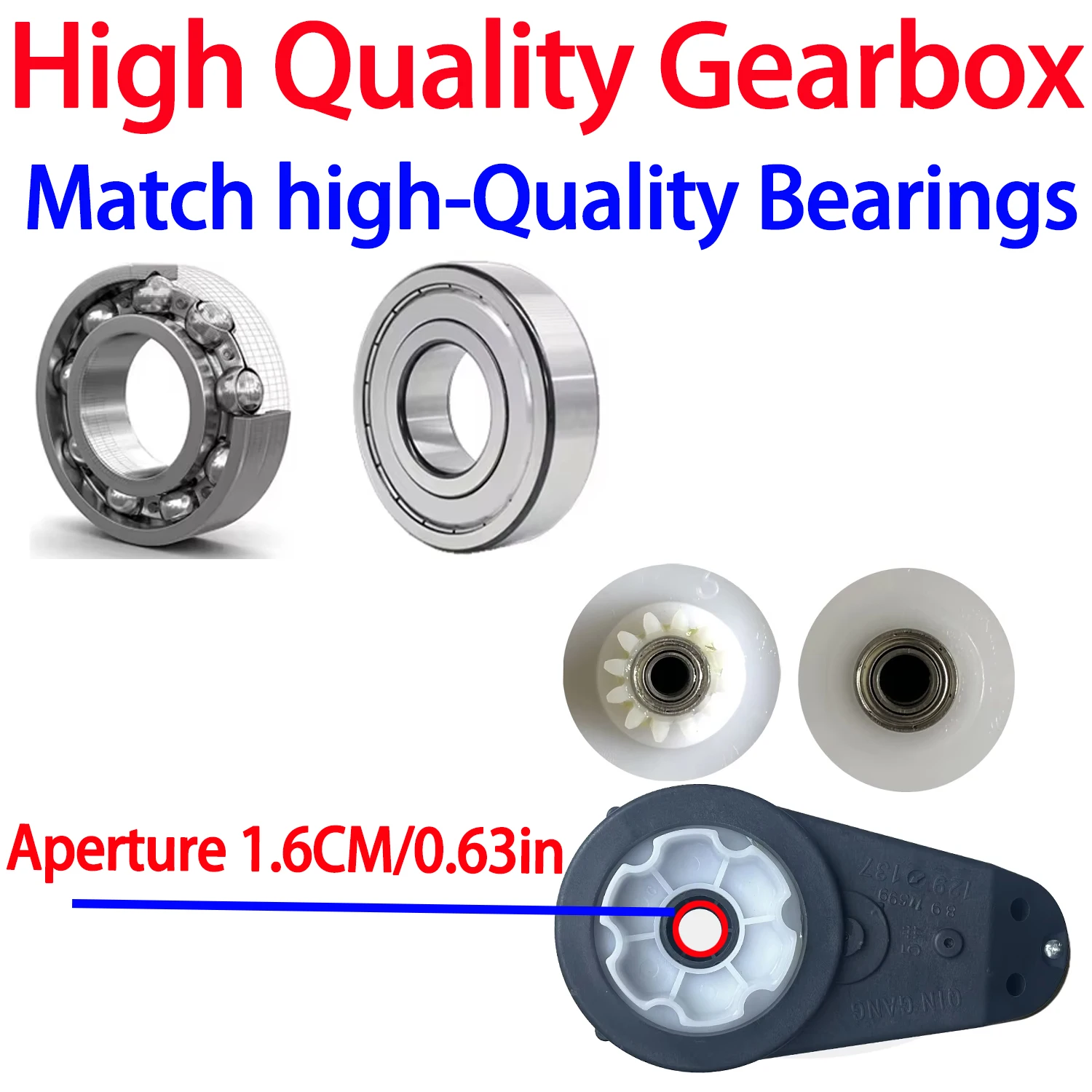 Aperture 1.6CM/0.63in 12V 24V RS550 555 high-speed children electric ride on car motor gearbox engine reducer parts with bearing